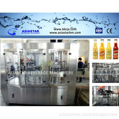 Triblock glass bottled metal screw cap soft drink filling machine